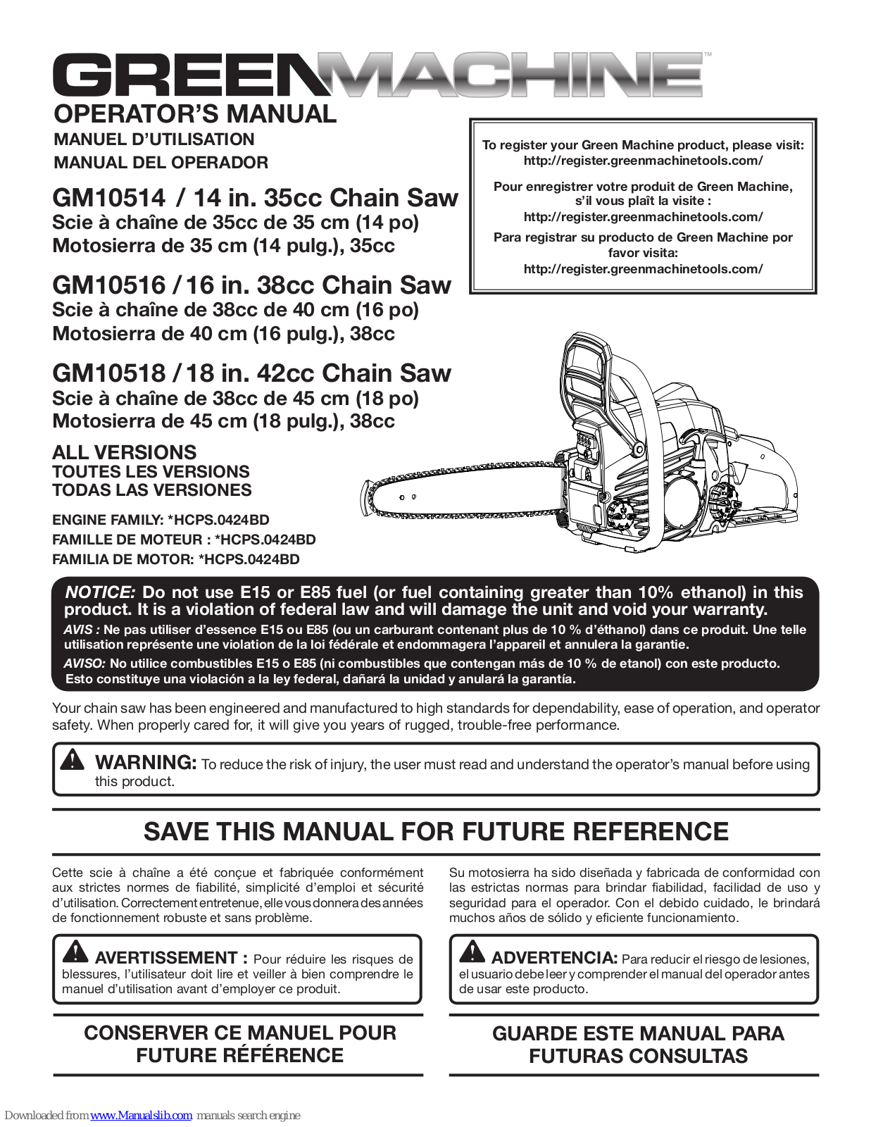 Green Machine GM10514, GM10518, GM10516 Operator's Manual