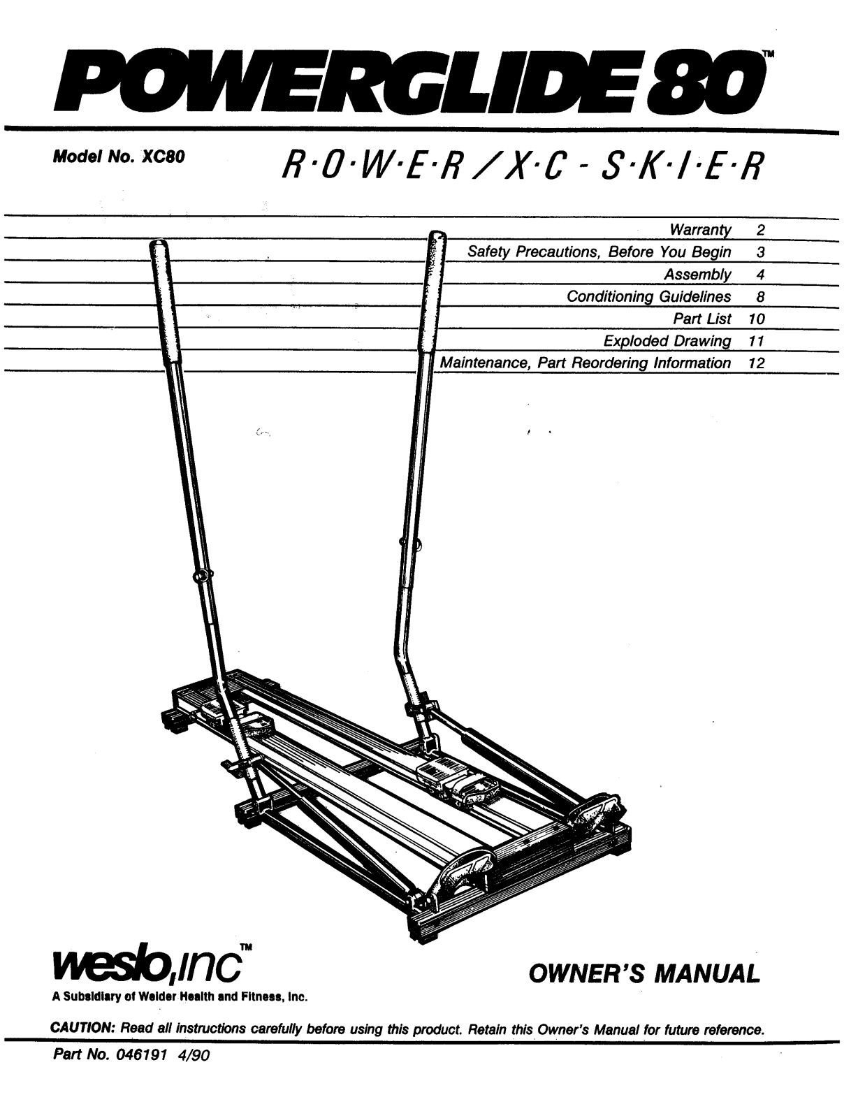 Weslo XC800 Owner's Manual