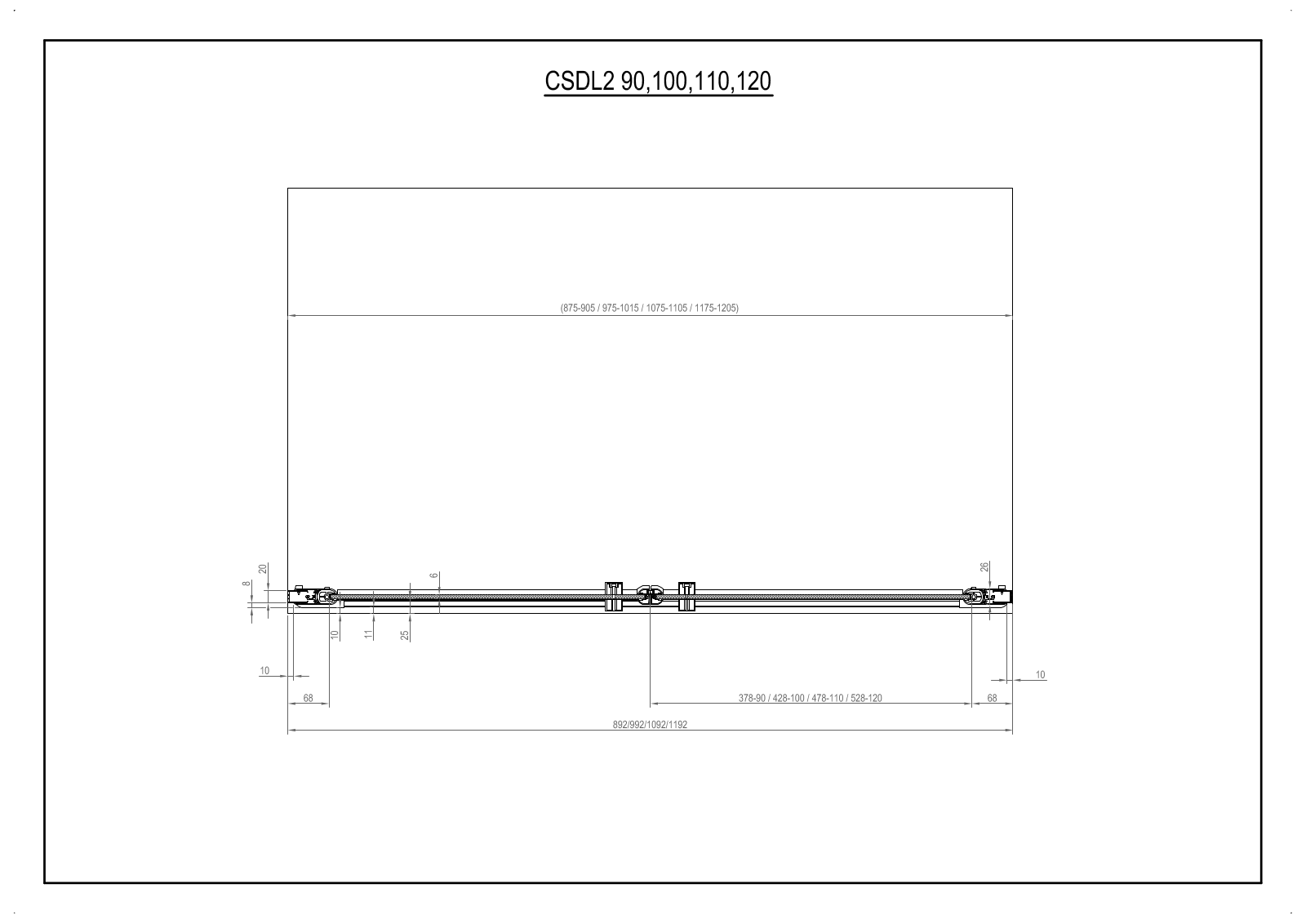 Ravak CSDL2 90, CSDL2 100, CSDL2 110, CSDL2 120 Dimensions