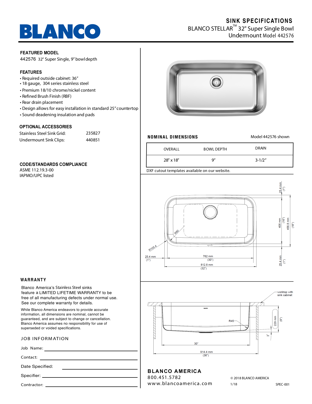 Blanco 442576 Specifications - ManualMachine.com