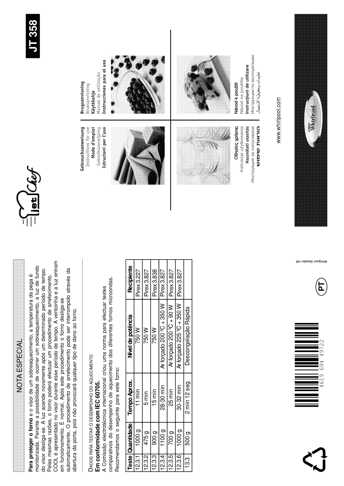 Whirlpool JT 358 black, JT 358 white User Manual