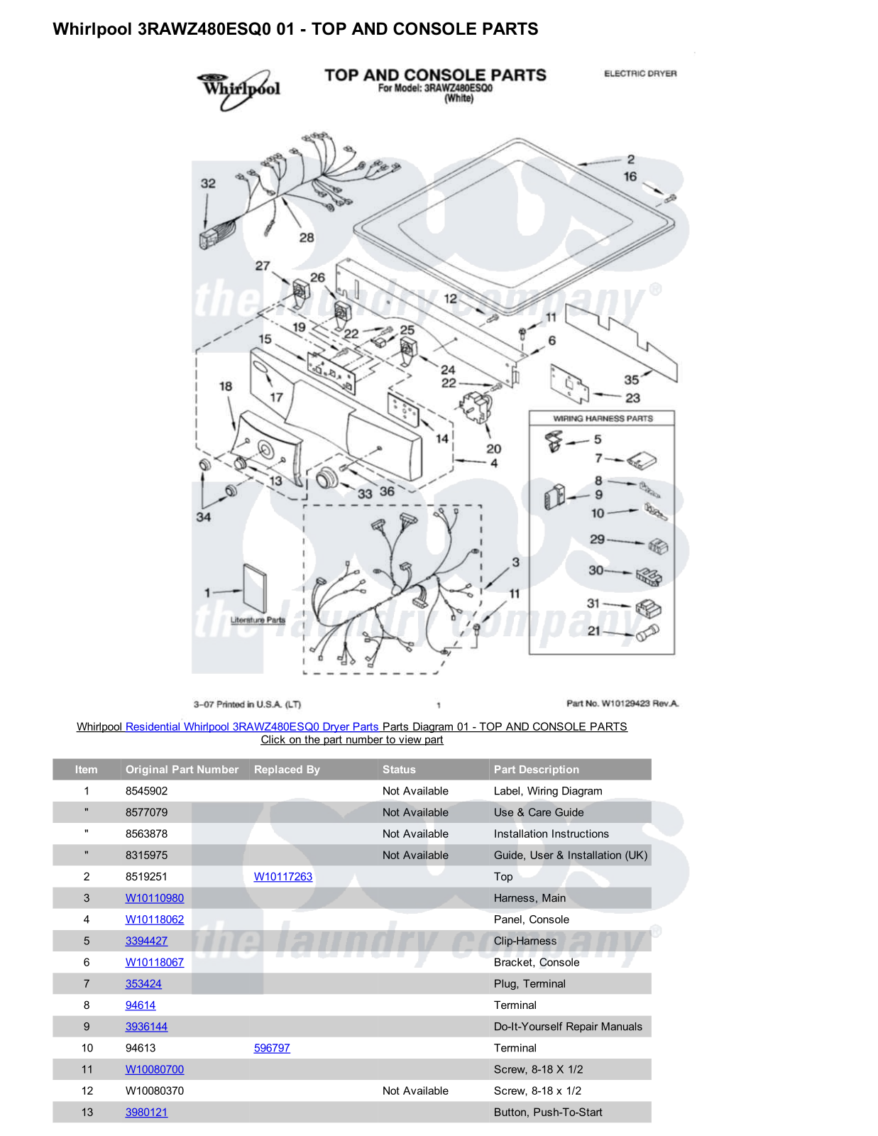 Whirlpool 3RAWZ480ESQ0 Parts Diagram