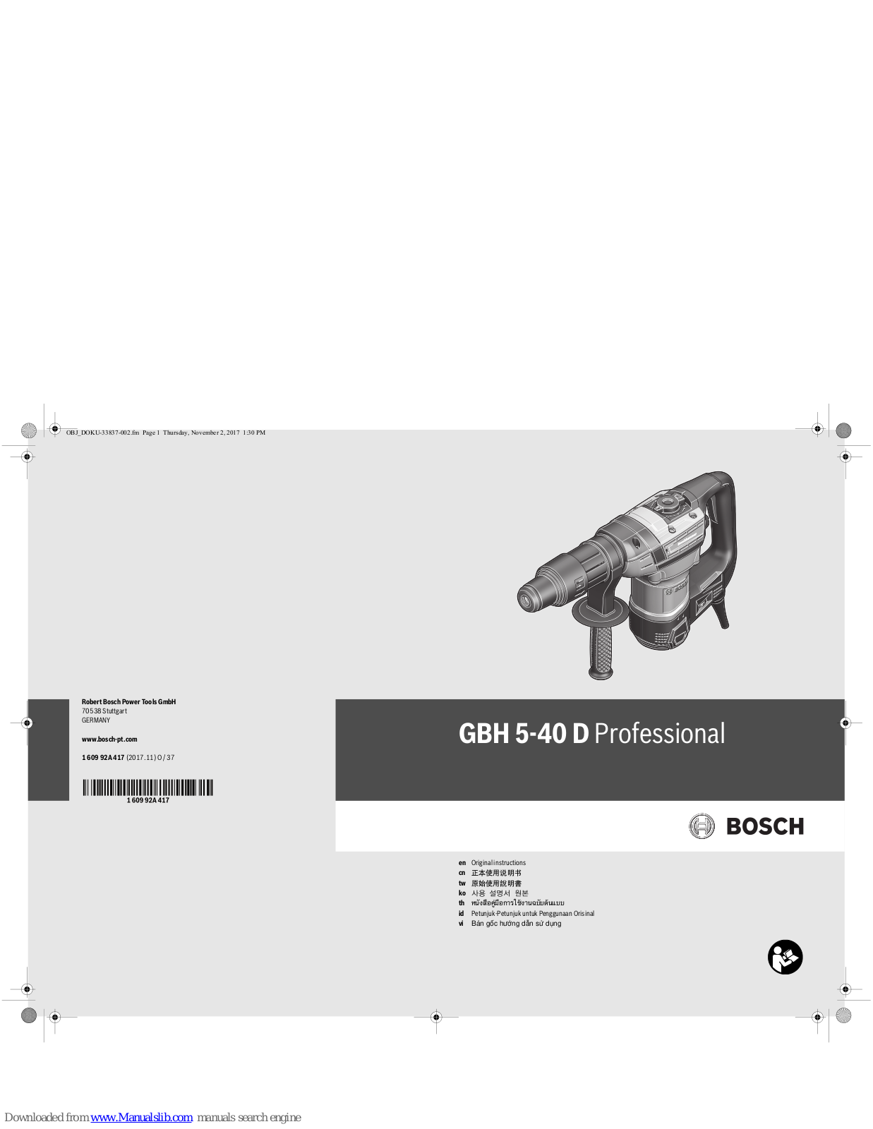 Bosch GBH 5-40 D Professional Original Instructions Manual