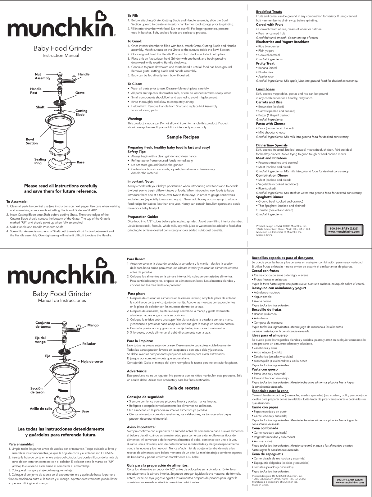 Munchkin Baby Food Grinder User Manual