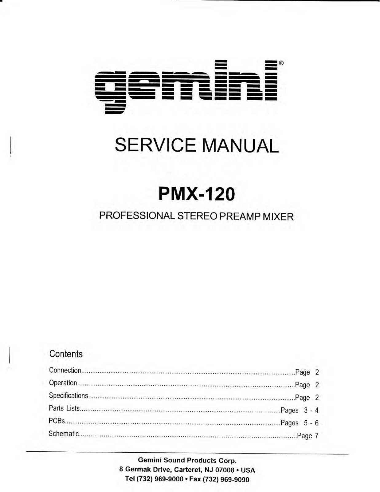 Gemini Sound PMX-120 Service manual