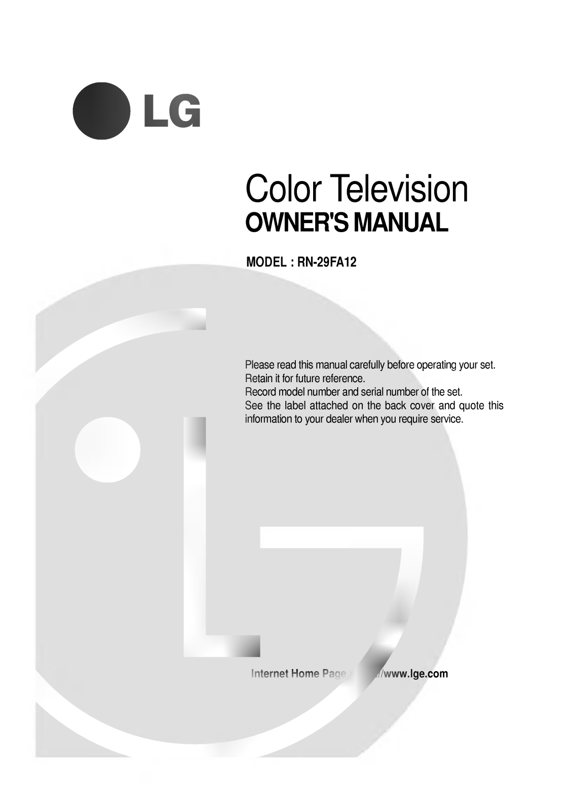 LG RN-29FA12 User manual