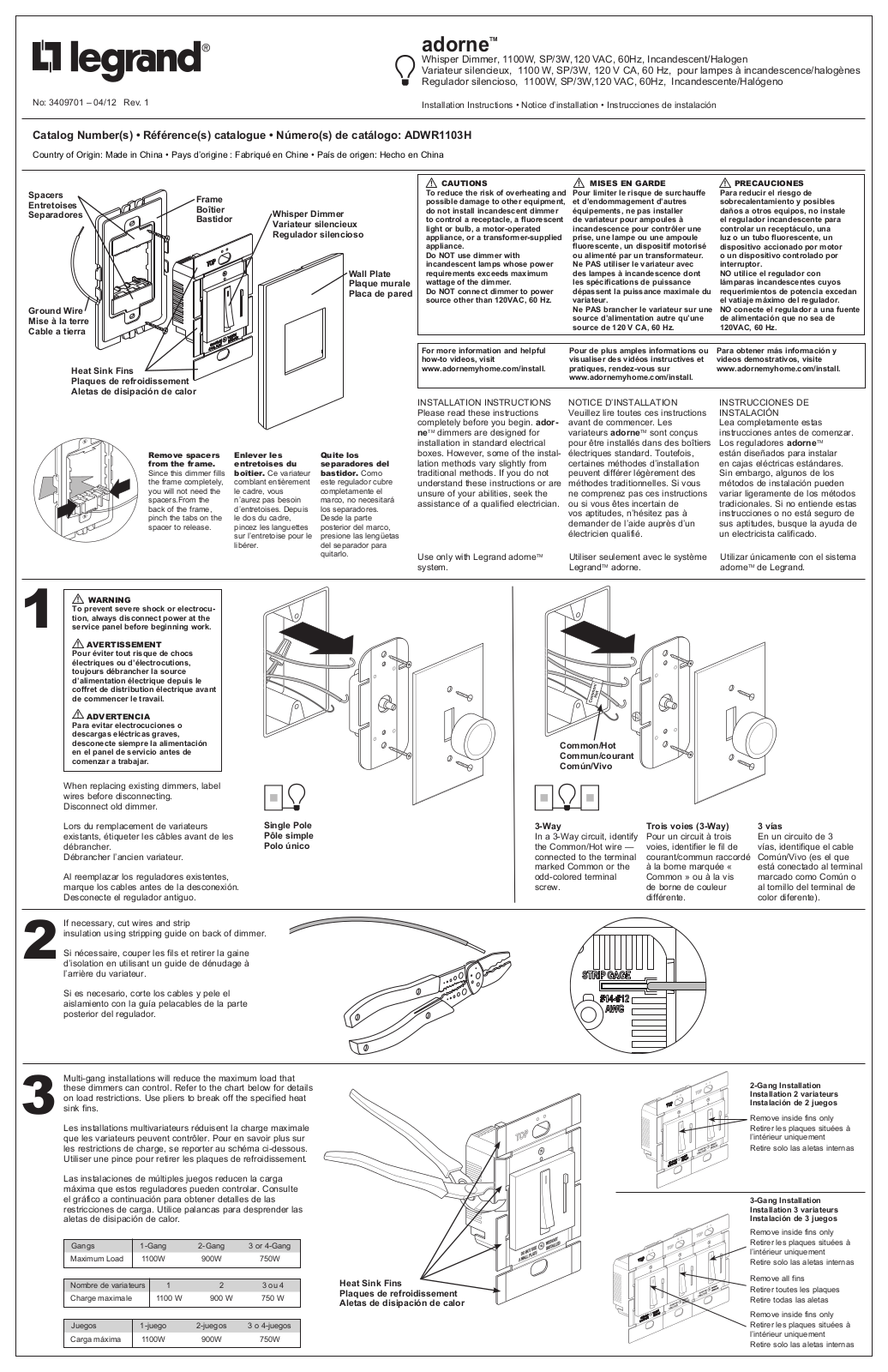 Legrand ADWR1103H User Manual