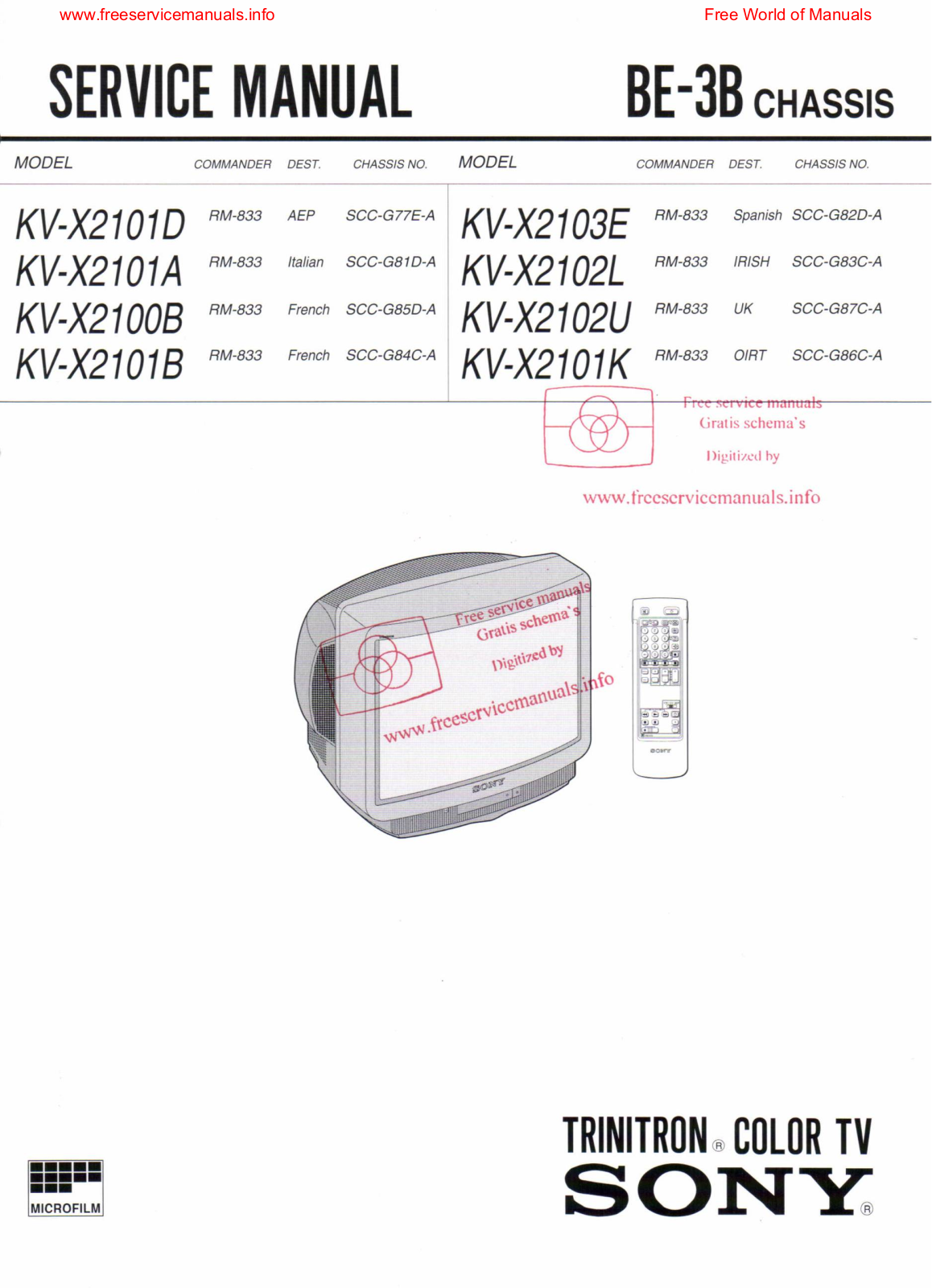 Sony KV-X2103E Schematic
