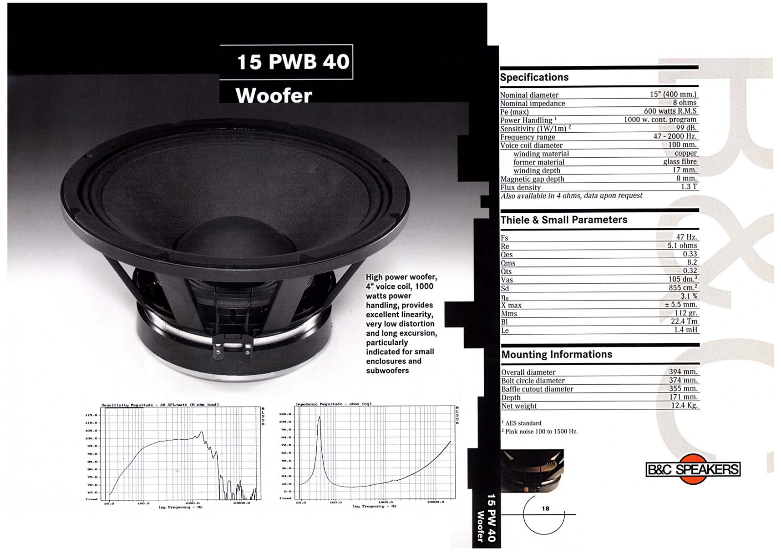 B&C Speakers 15 PWB 40 User Manual