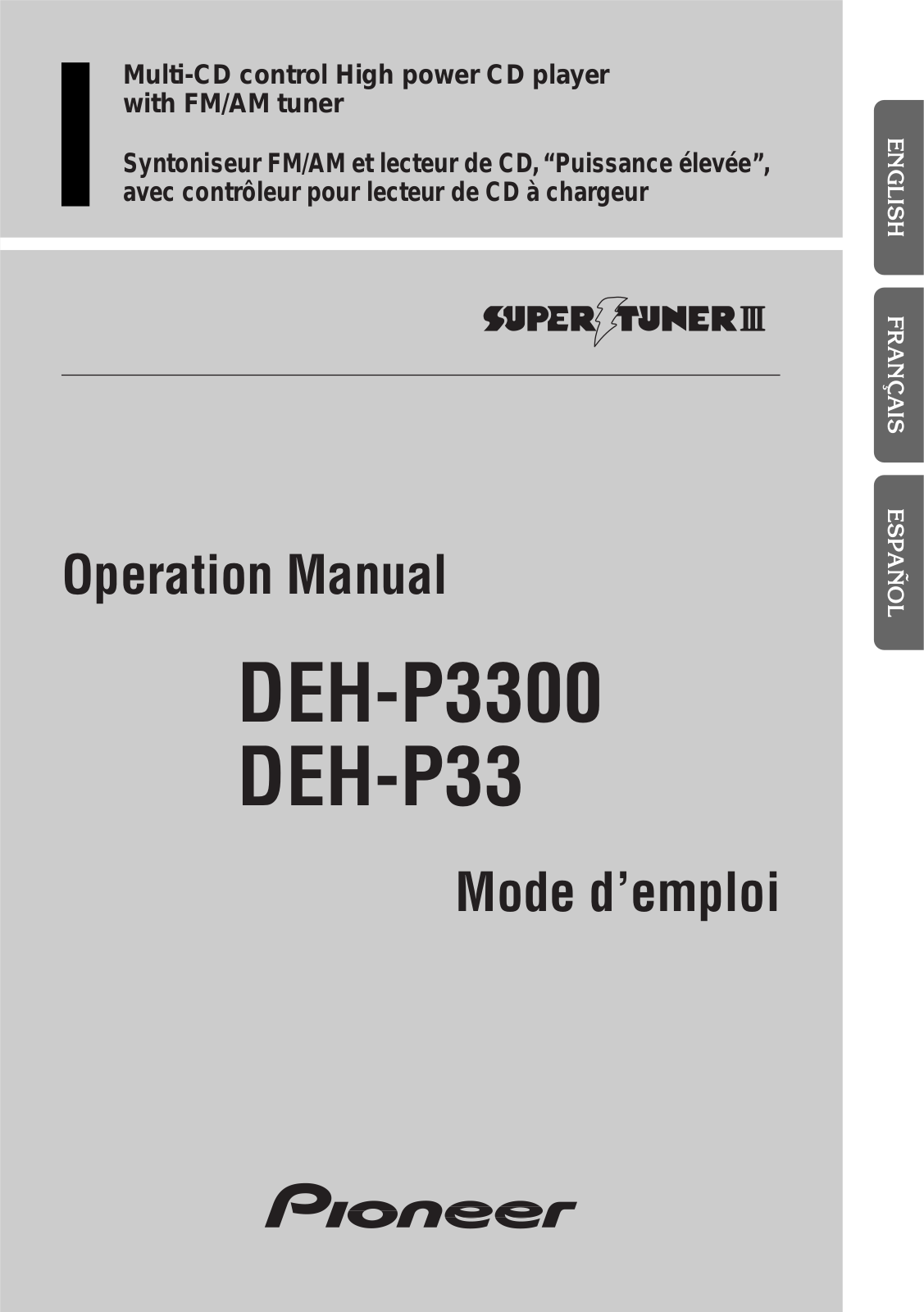 Pioneer DEH-P3300, DEH-P33 User Manual