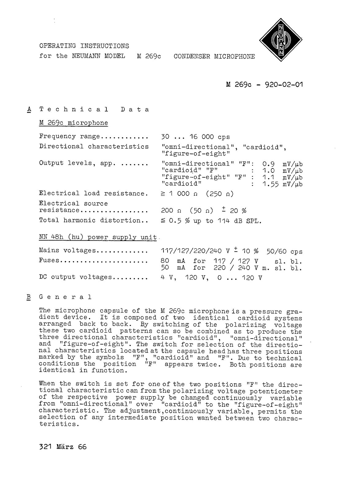 Neumann M 269c User Manual