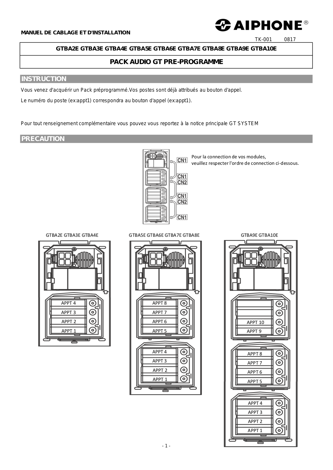 Aiphone GTBA3E, GTBA6E, GTBA5E, GTBA4E Specification - ManualMachine.com