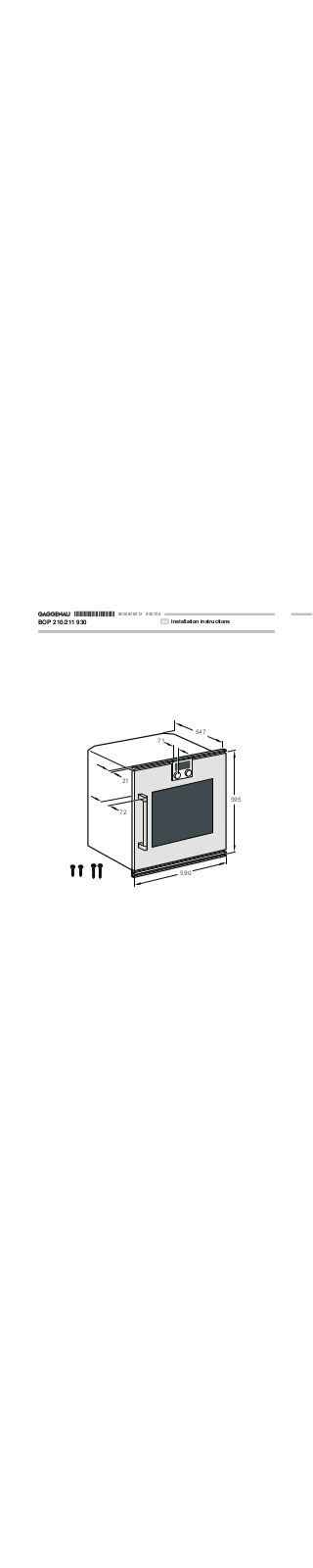 Gaggenau BOP 210 930, BOP 211 930, BO 450, BO 451 Installation Instructions Manual