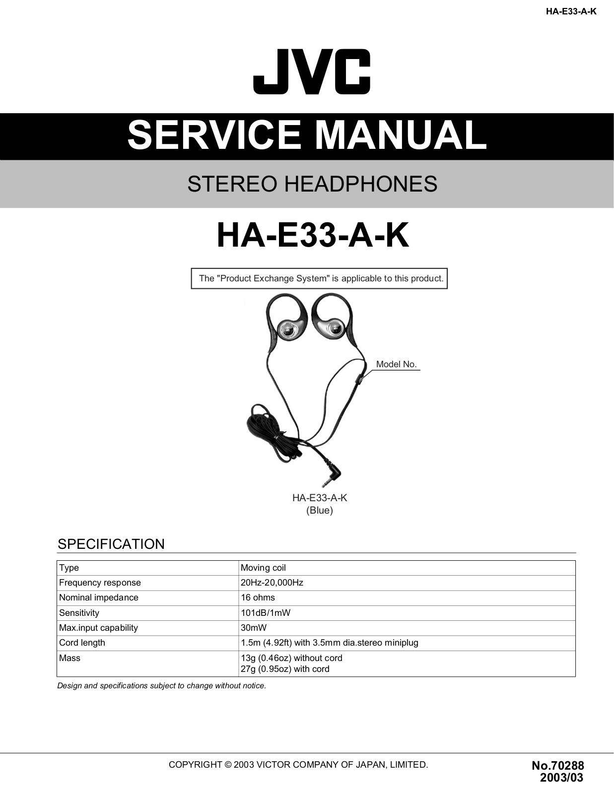 JVC HA-E33-A-K Service Manual