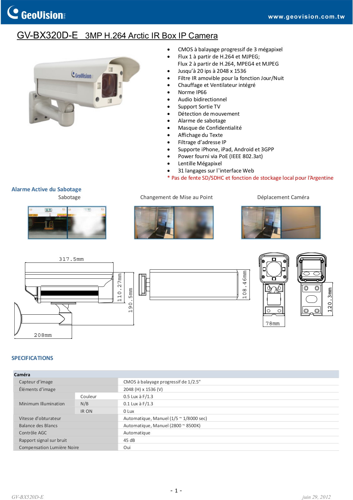 Geovision GV-BX320D-E Specsheet