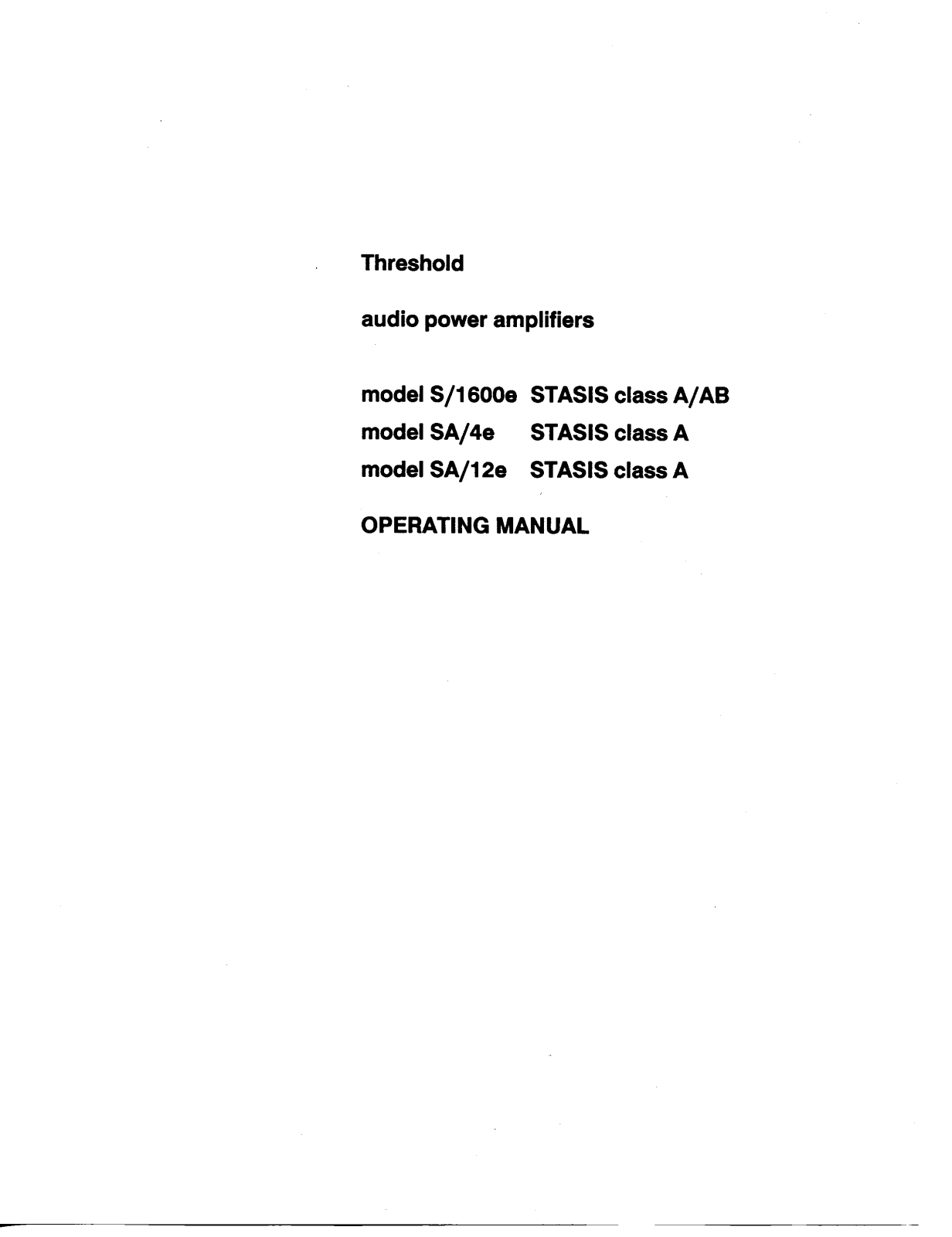 Threshold SA-12-E Owners manual