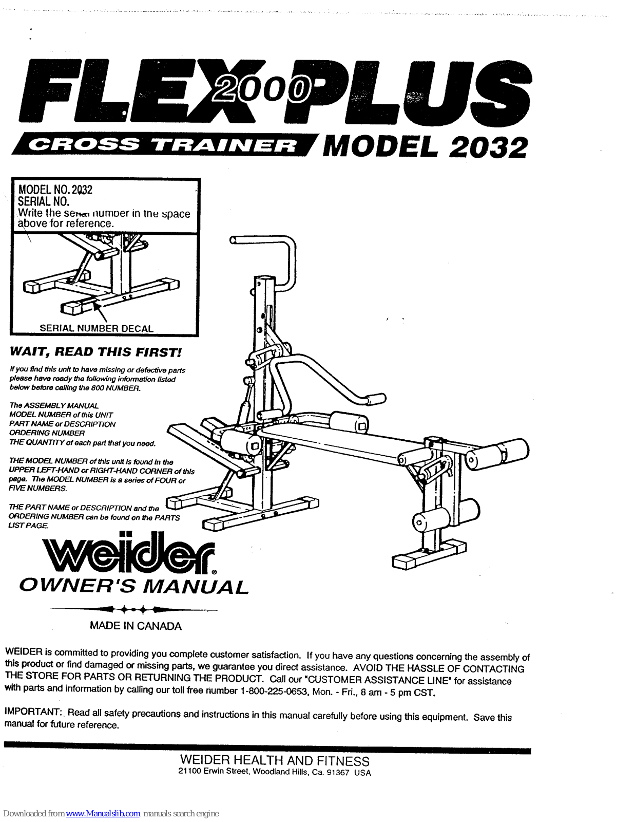 Weider 2032 Owner's Manual