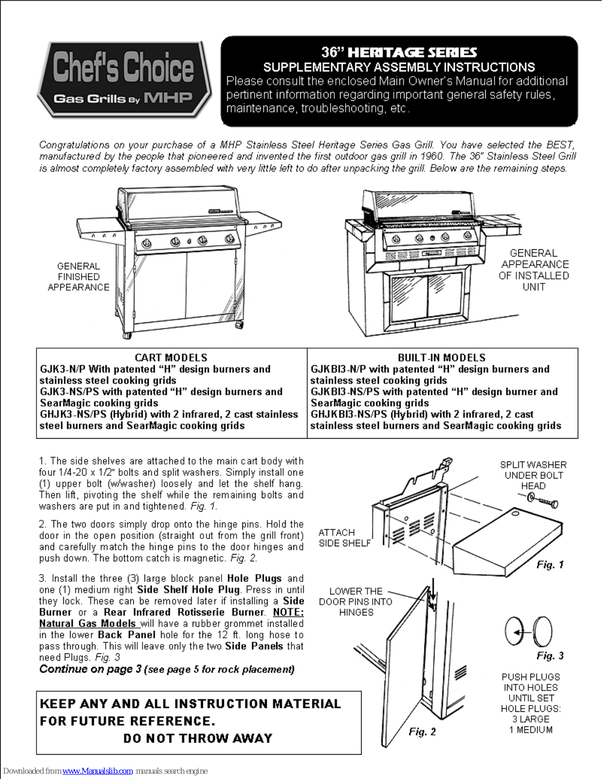 Chef's Choice GJK3-N/P, GJK3-NS/PS, GHJK3-NS/PS, GJKB13-N/P, GJKB13-NS/PS Supplementary Assembly Instructions