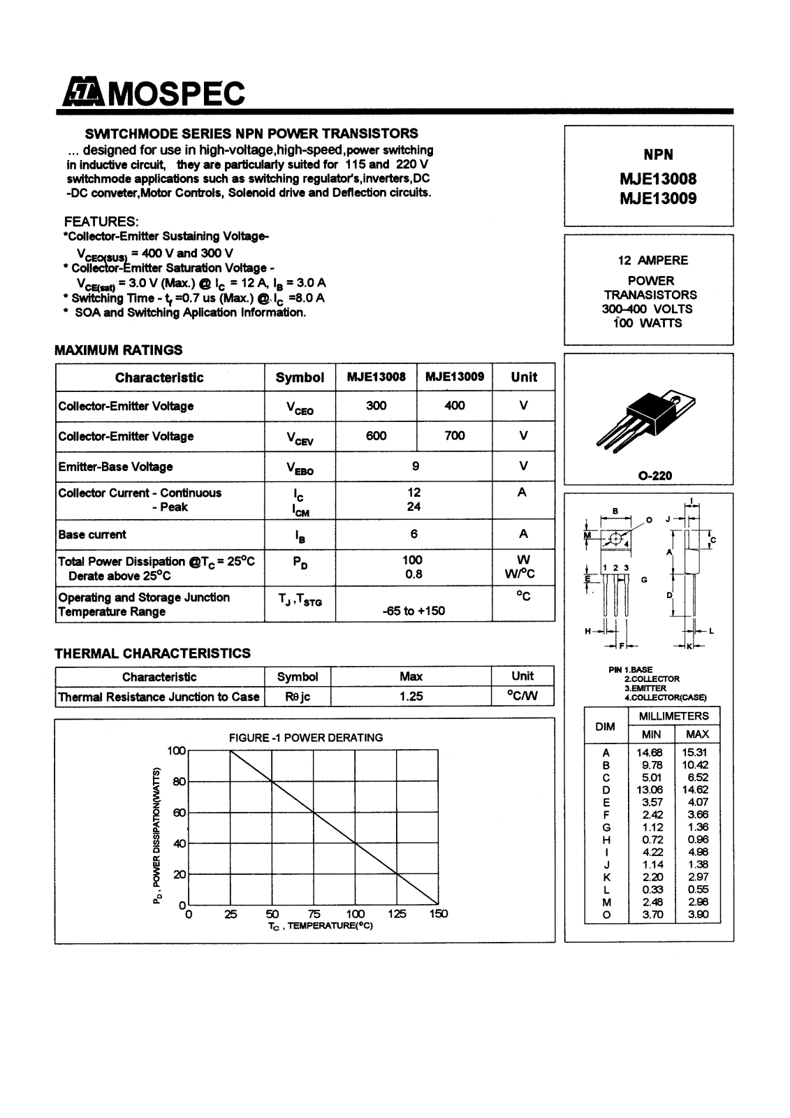 MOSPEC MJE13008, MJE13009 Datasheet