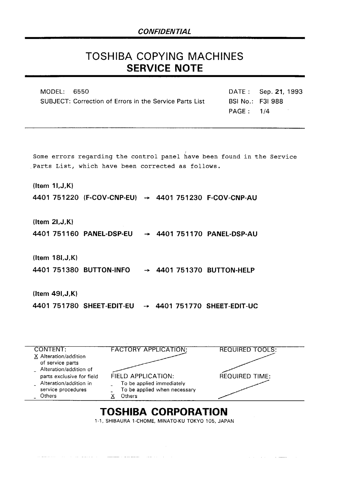 Toshiba f3i988 Service Note