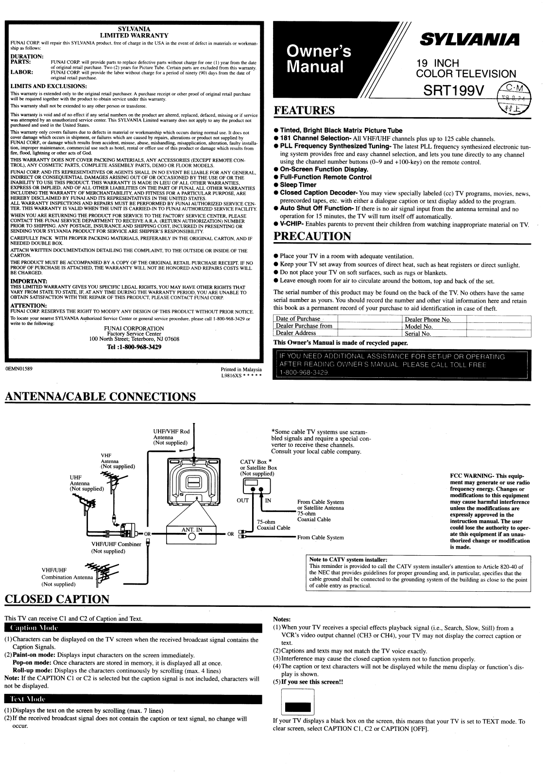 FUNAI SRT199V, SRT199V User Manual