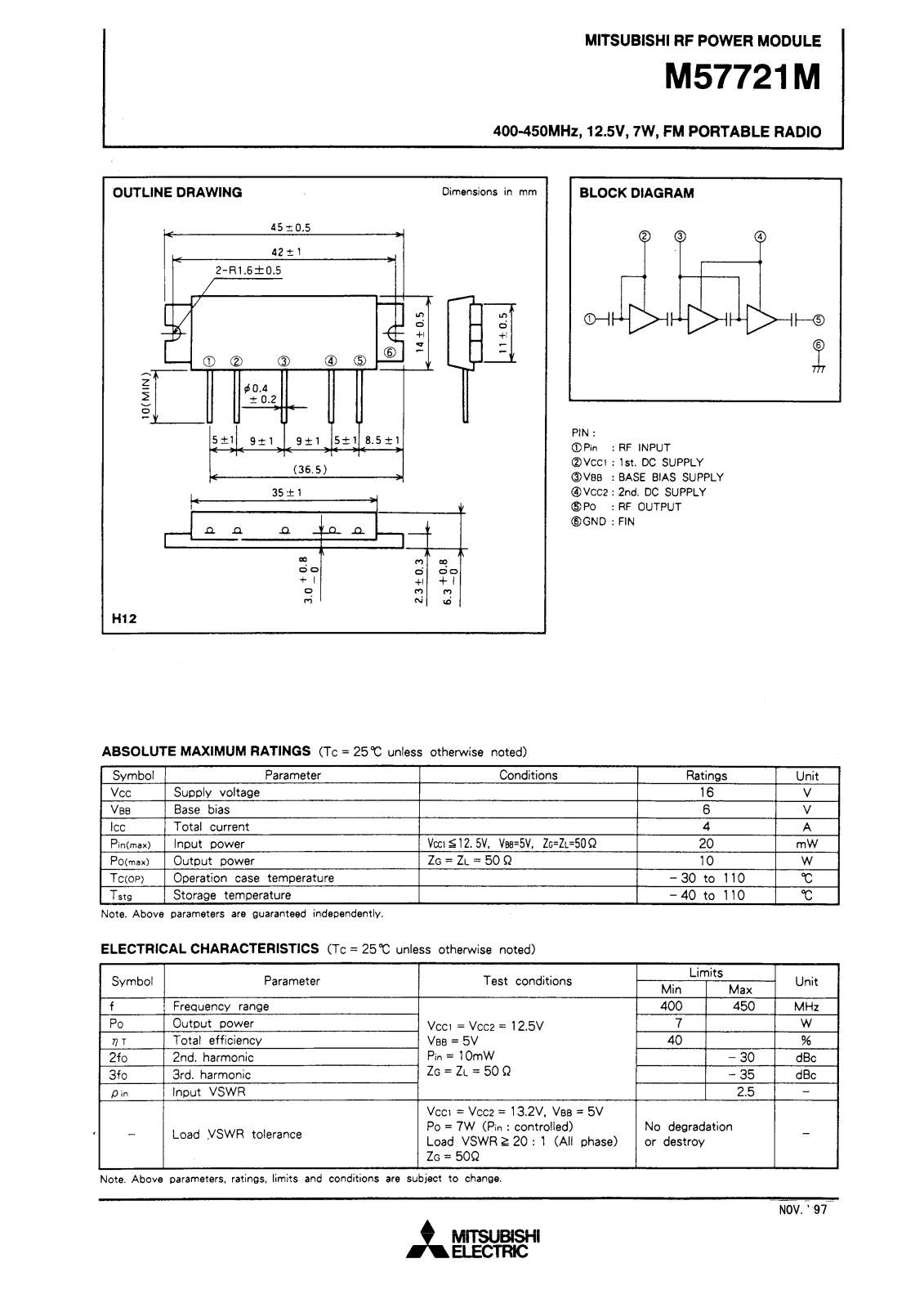 Mitsubishi M57721M Datasheet