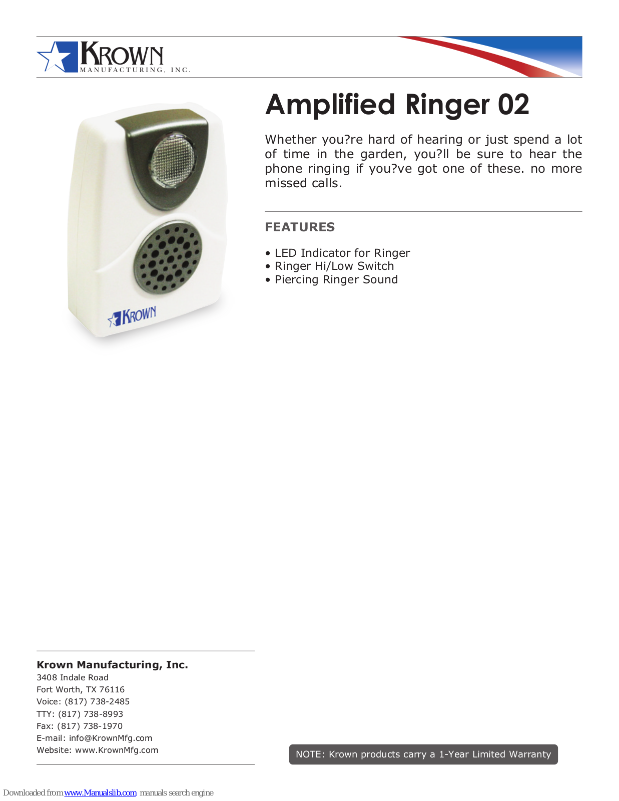 Krown AmplifiedRinger 02 Datasheet