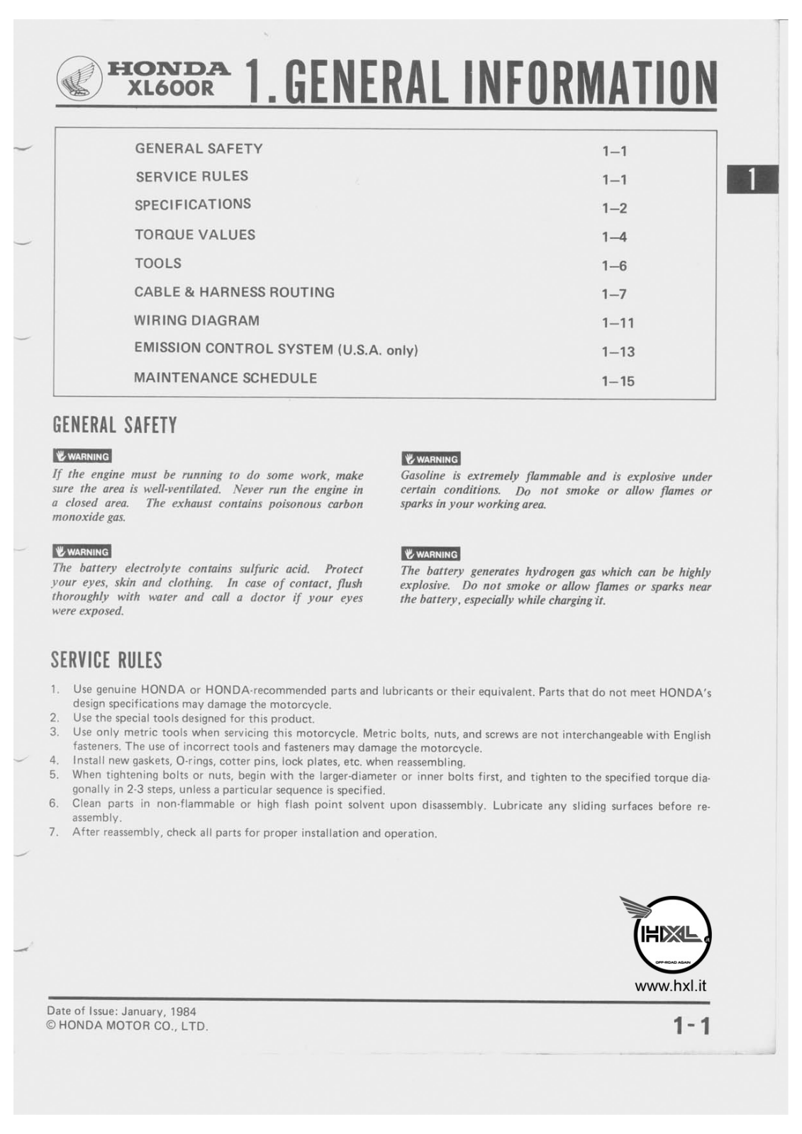 Honda XL600R Service Manual part 01