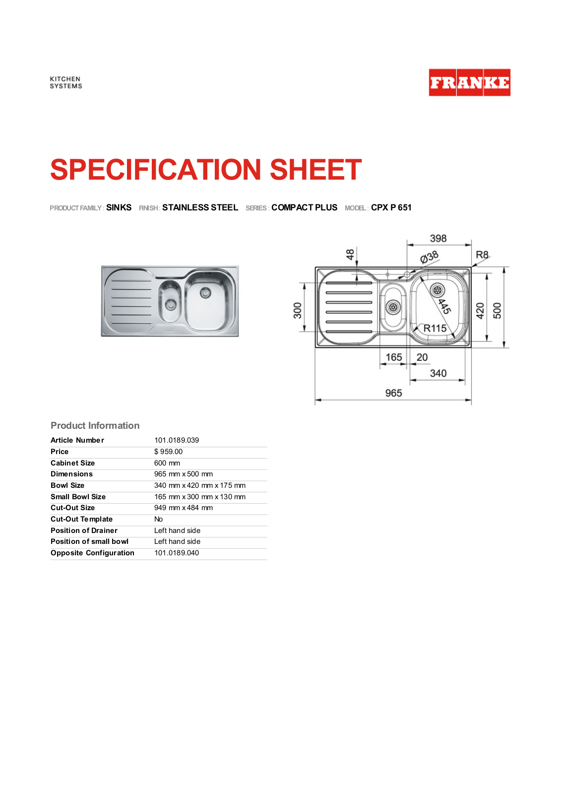 Franke Foodservice CPX P 651 User Manual