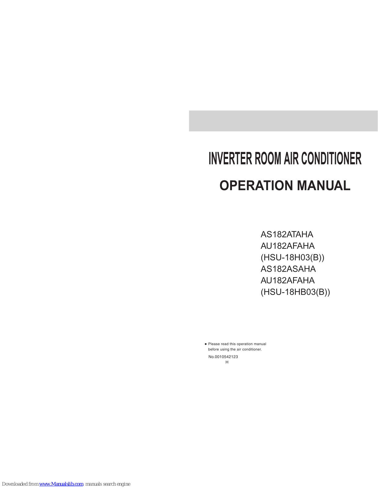 Haier AS182ASAHA, AS182ATAHA, AU182AFAHA, HSU-18H03, HSU-18HB03B Operation Manual