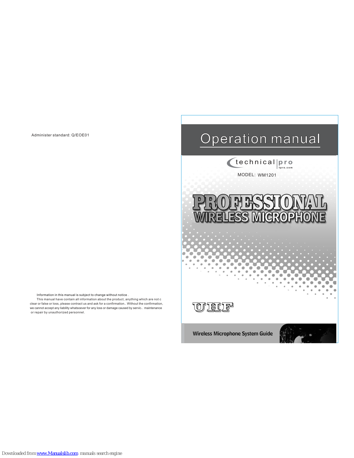 Technical Pro WM1201 Operation Manual