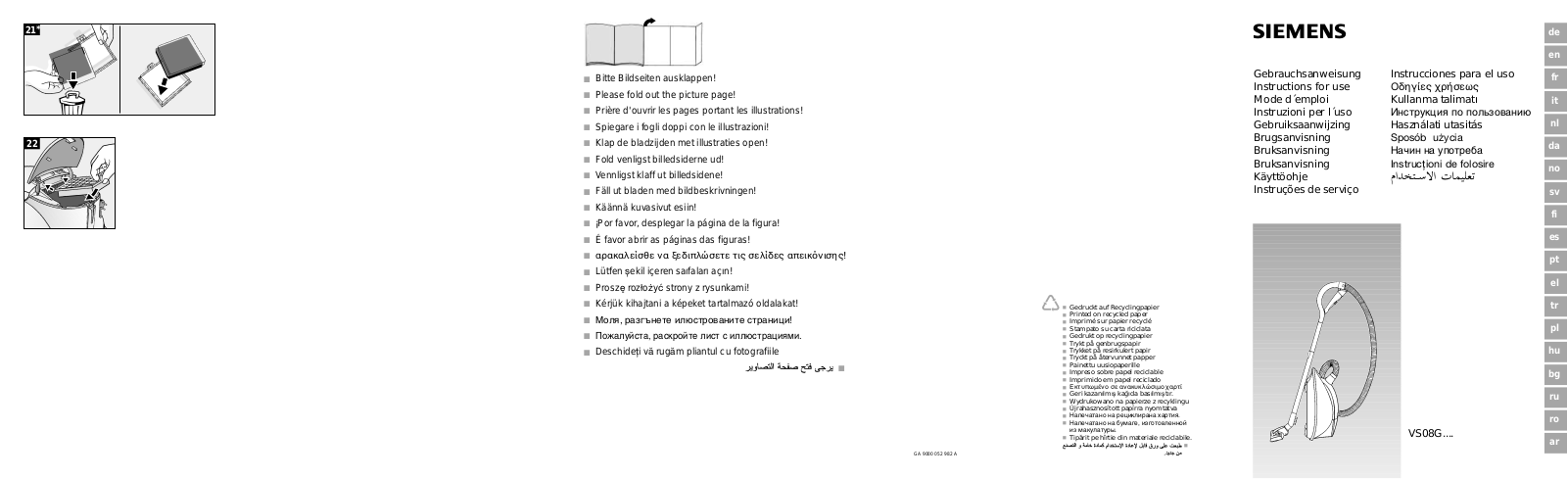 Siemens VS08G2001, VS08G2210, VS08G203CH, VS08G2060, VS08G1701 User Manual