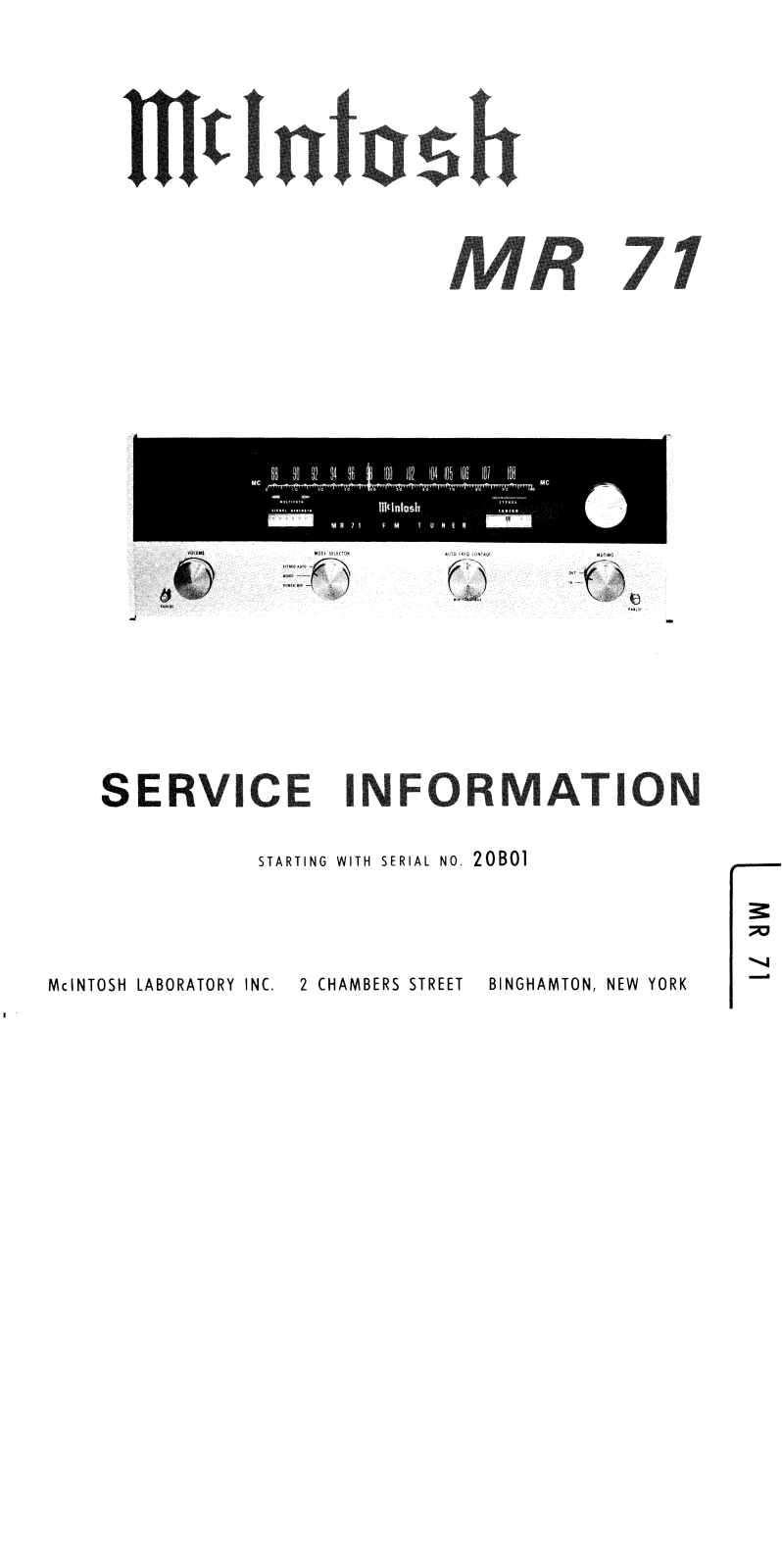McIntosh MR-71 Service manual
