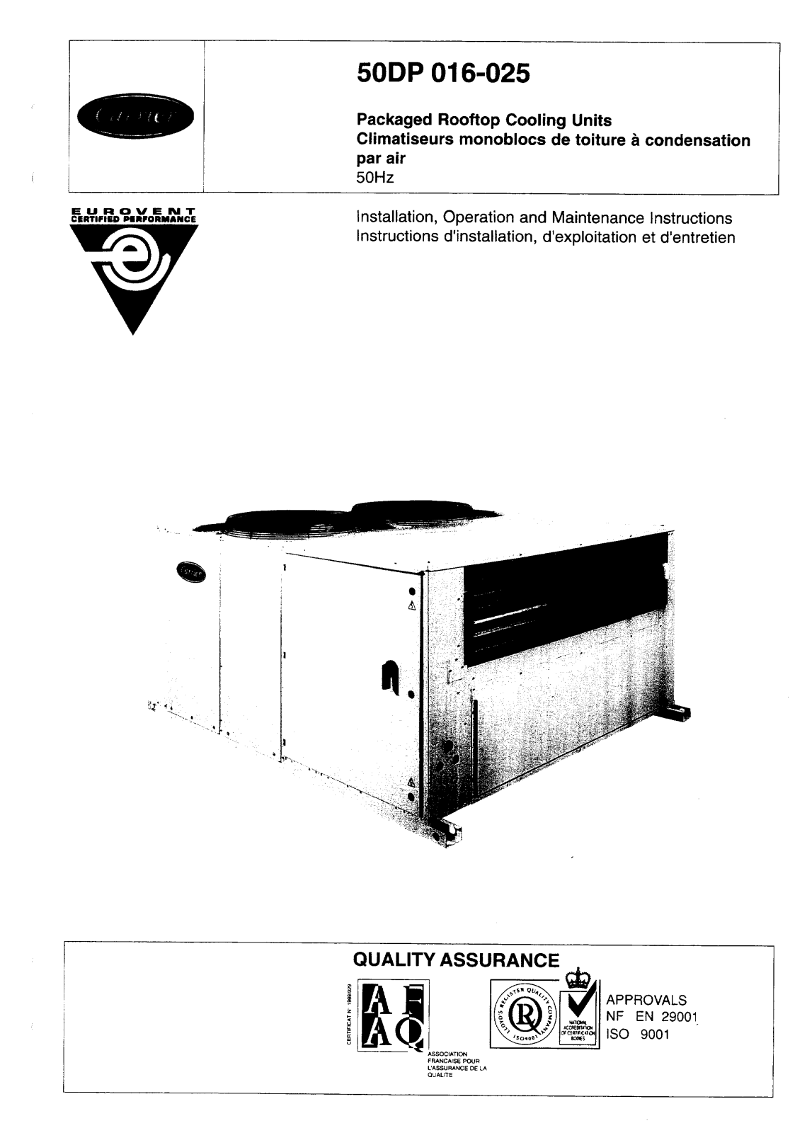 Carrier 50DP012-025IOM Manual
