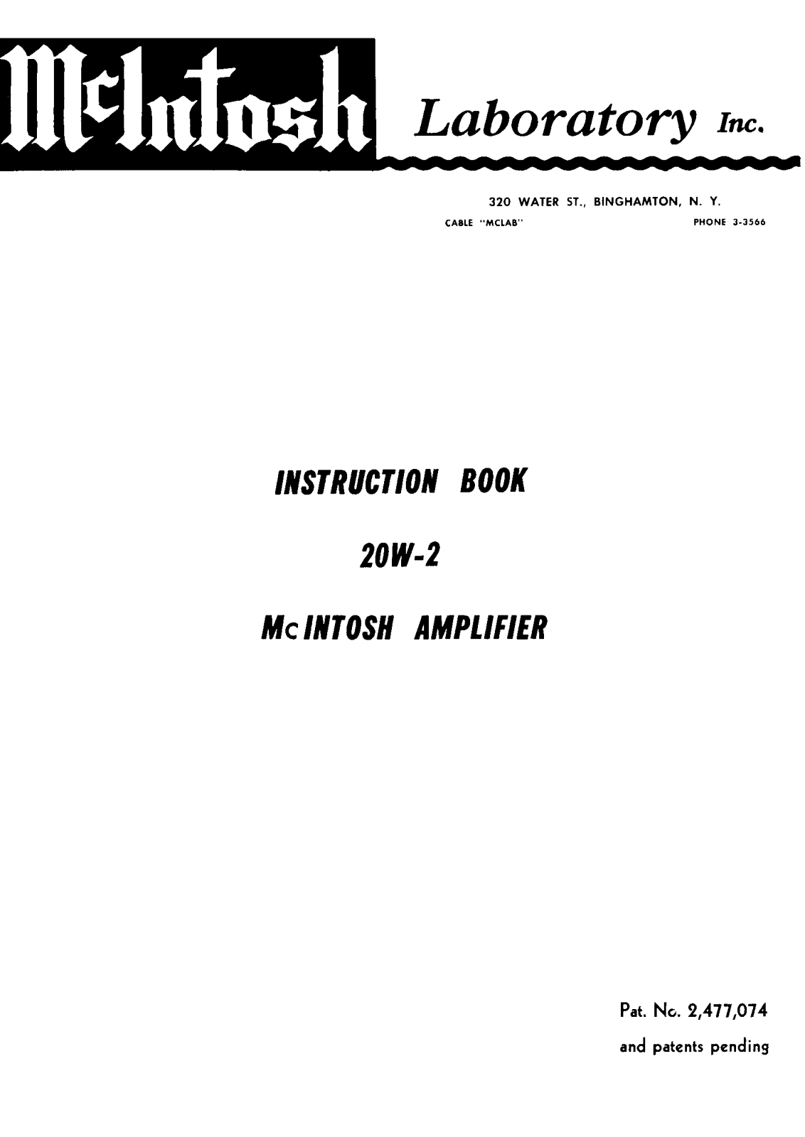 McIntosh 20-W-2 Owners manual