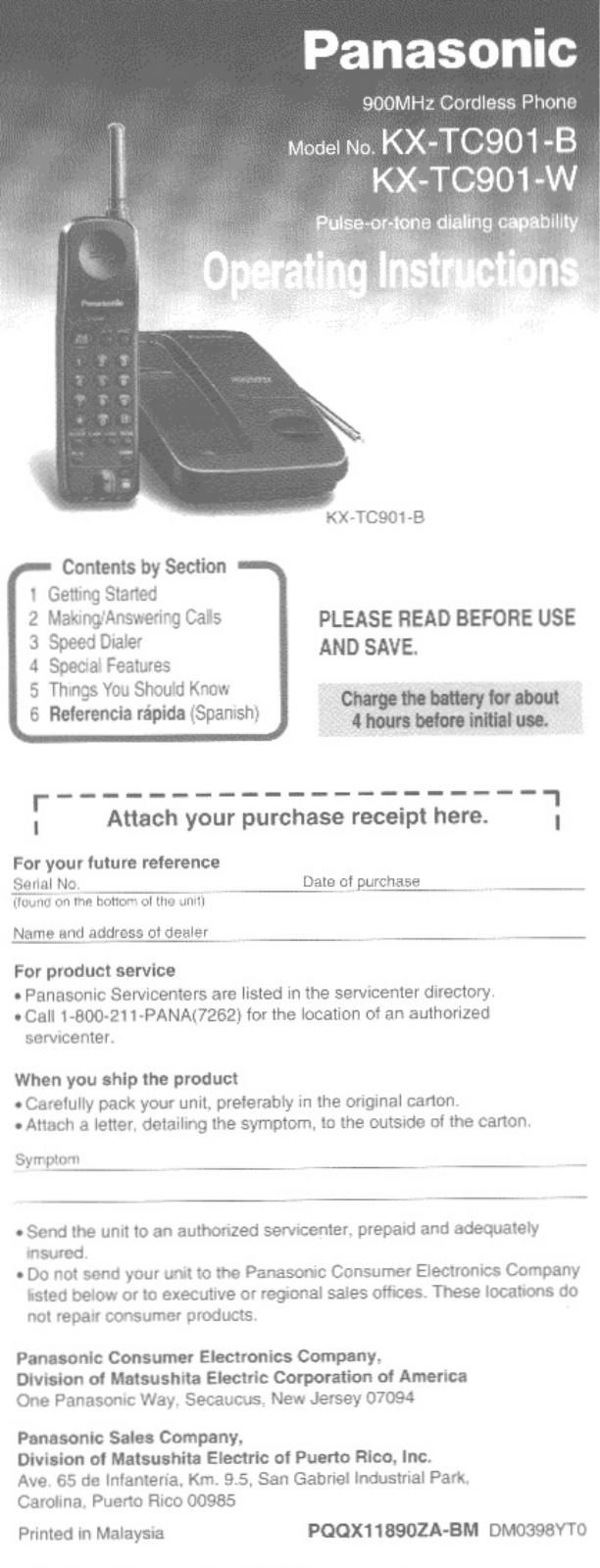 Panasonic kx-tc901 Operation Manual