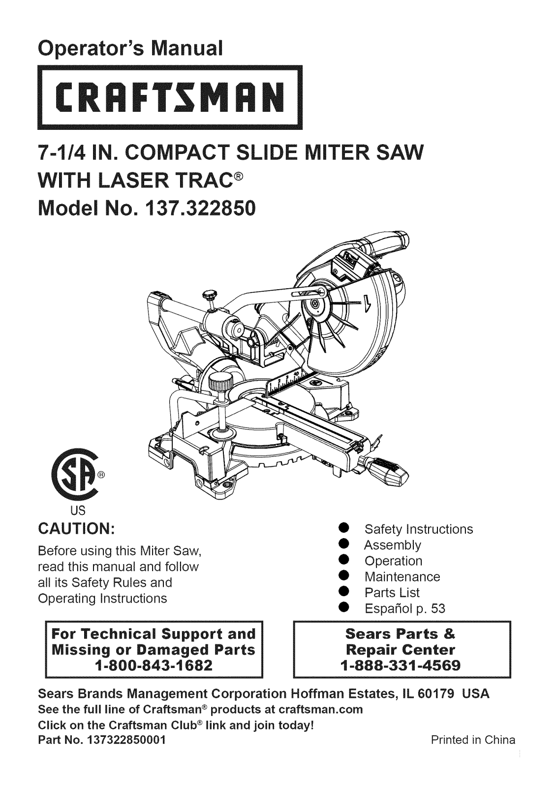 Craftsman 137322850 Owner’s Manual