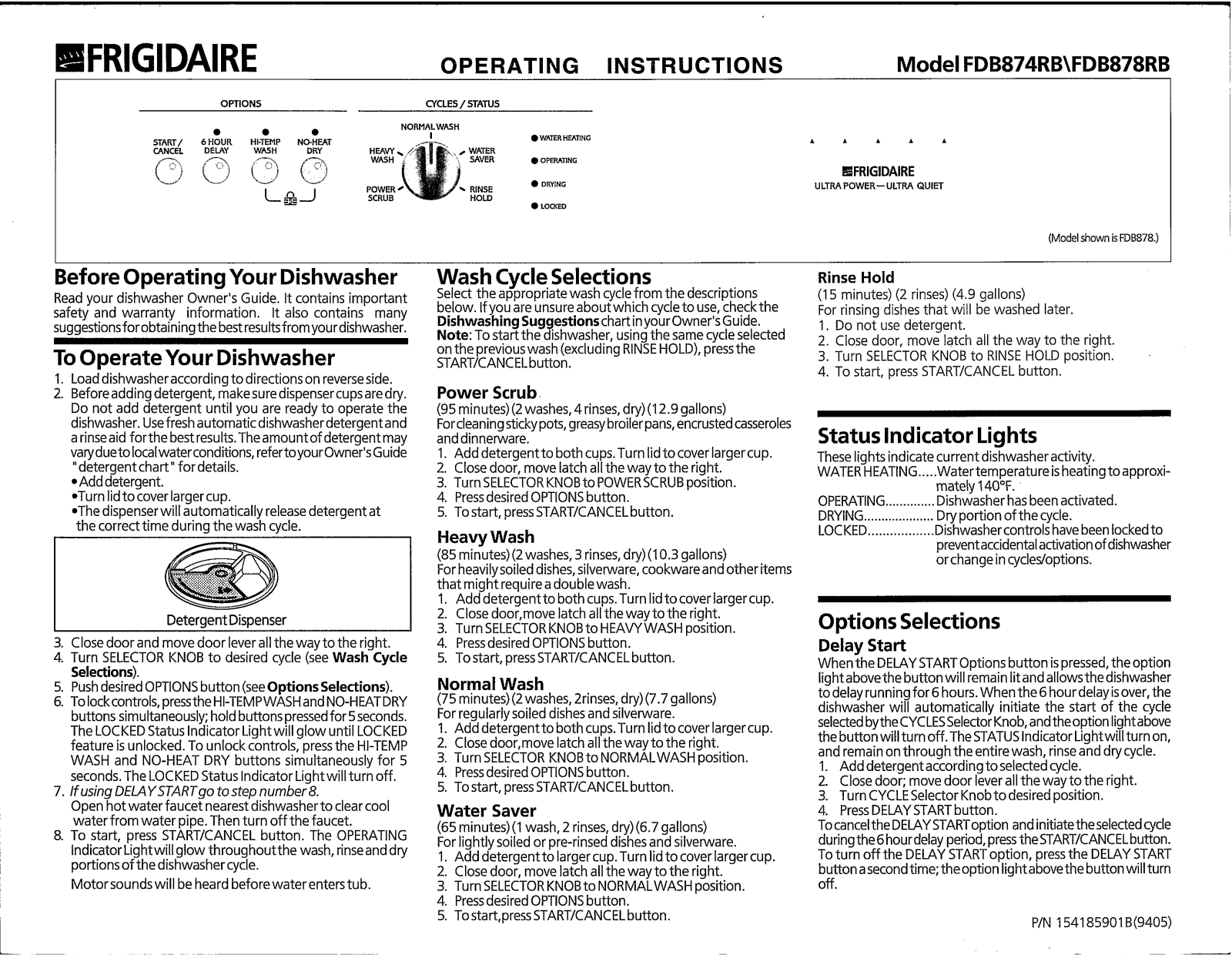 Frigidaire FDB878RB Owner's Guide