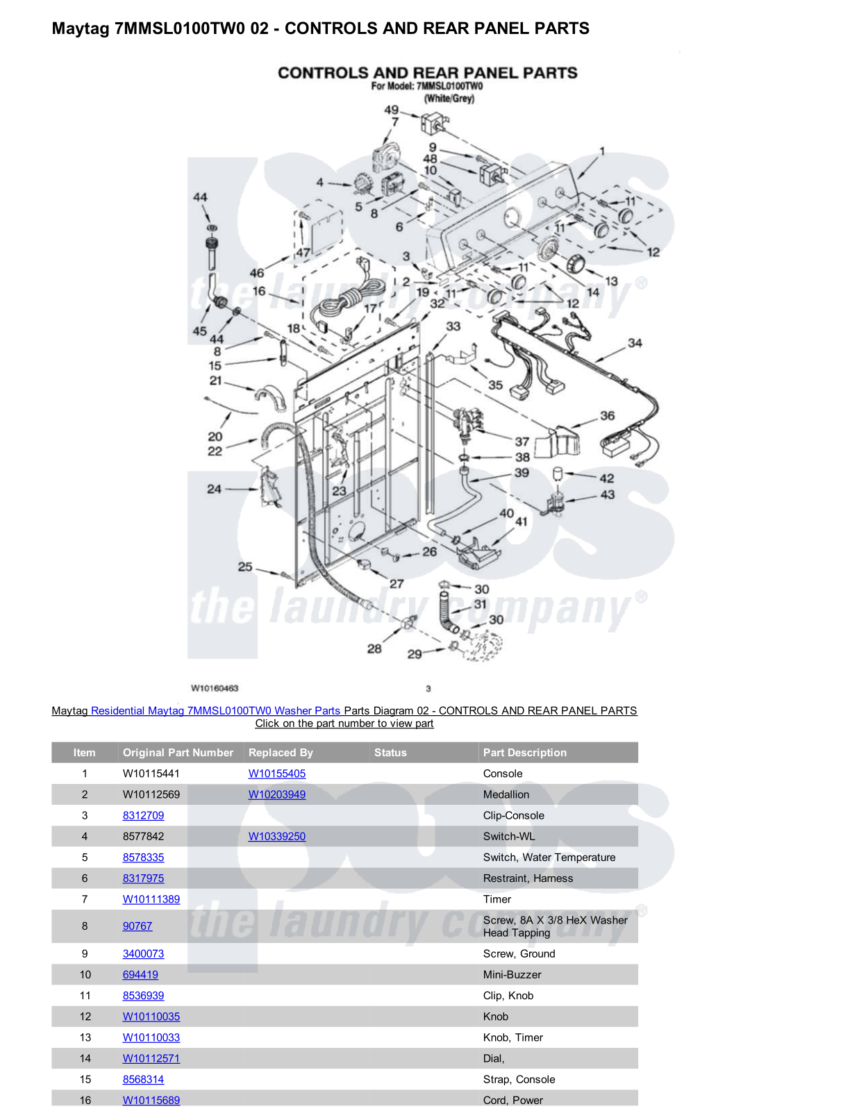 Maytag 7MMSL0100TW0 Parts Diagram