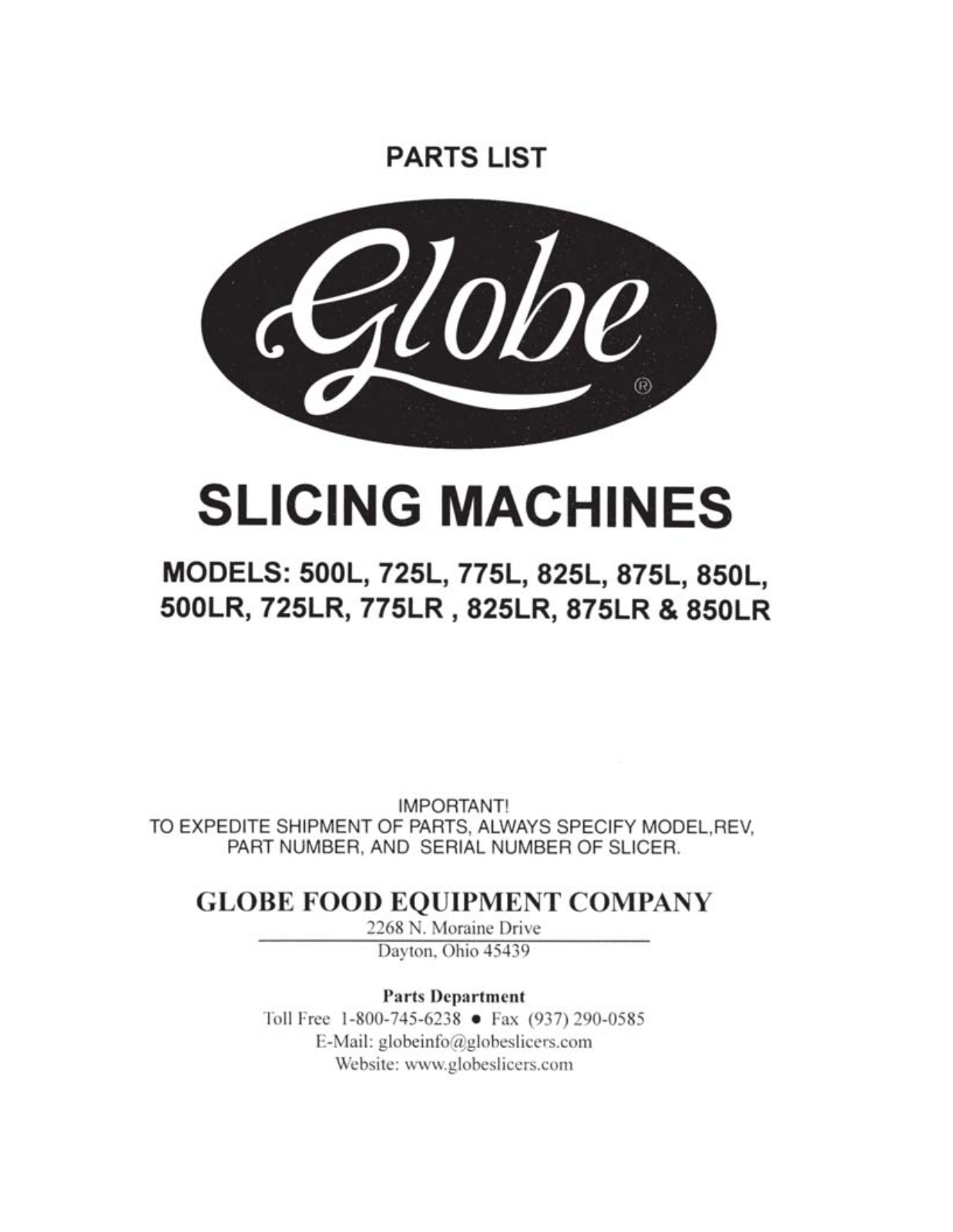 Globe 500L Parts List