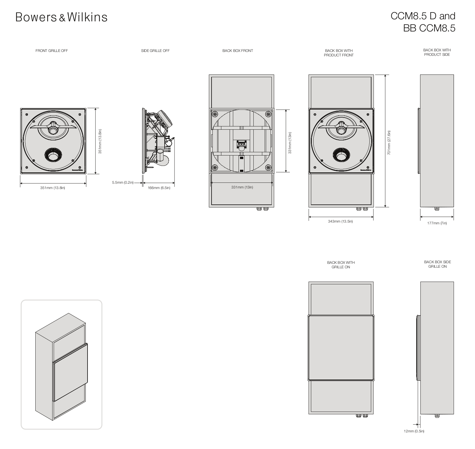 Bowers & Wilkins CCM8.5 D, BB CCM8.5 Dimensions Guide