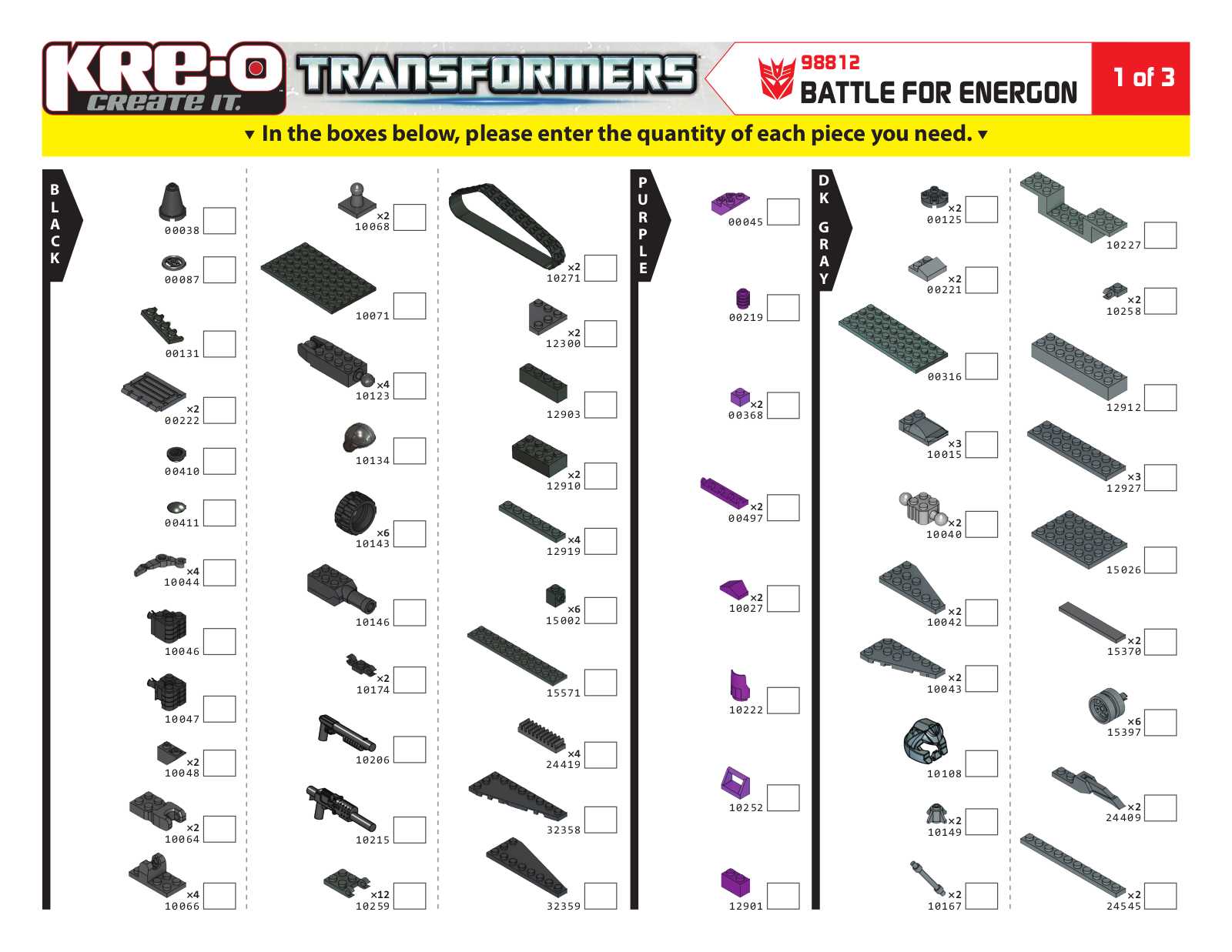 HASBRO KRE-O TRANSFORMERS BATTLE FOR ENERGON User Manual