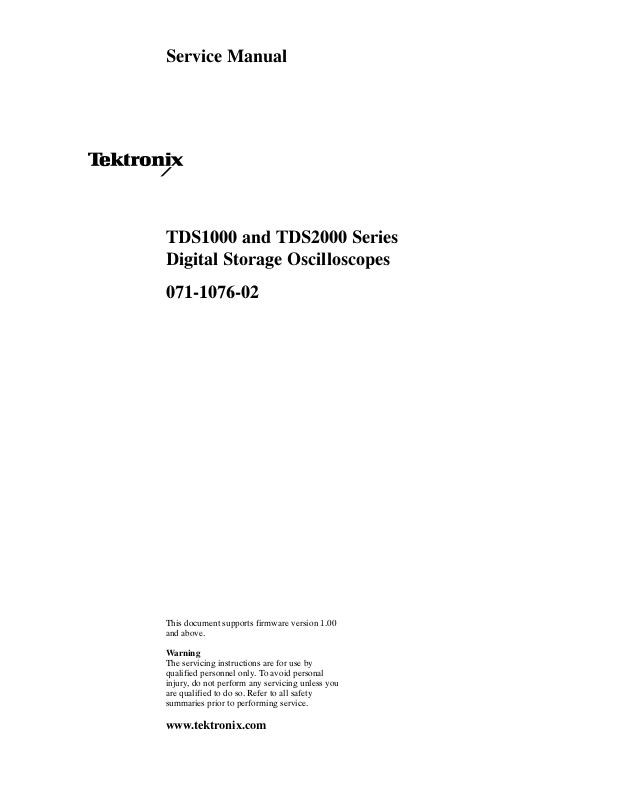 Tektronix TDS2004, TDS1001, TDS2024, TDS2022, TDS2014 Service Manual