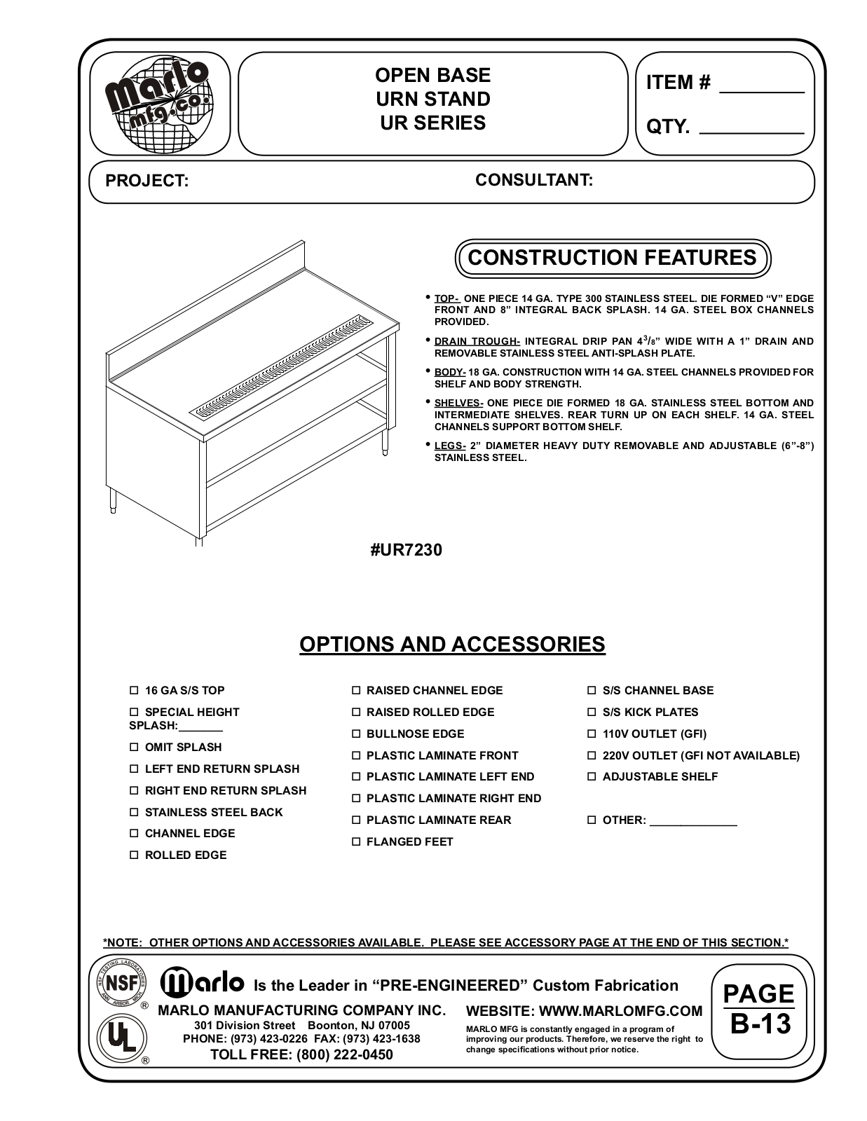 Marlo UR10830 User Manual