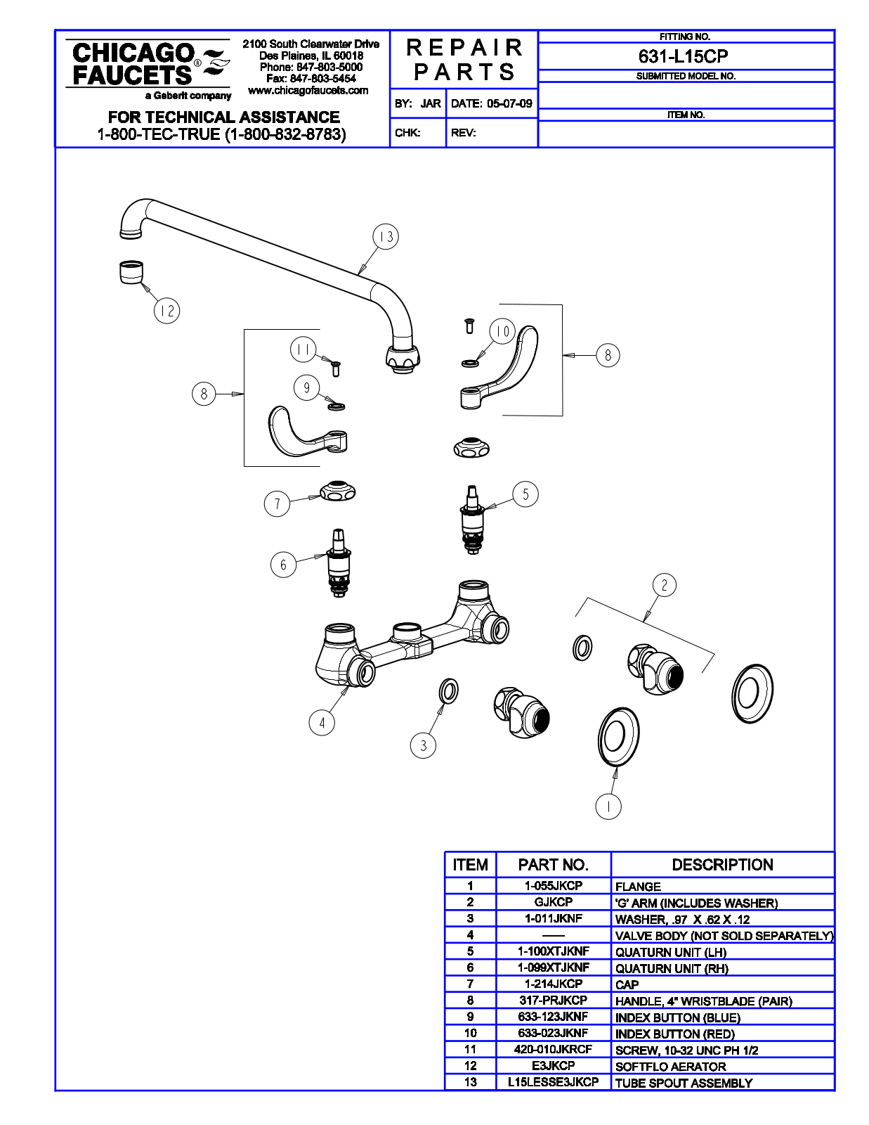 Chicago Faucet 631-L15CP Parts List