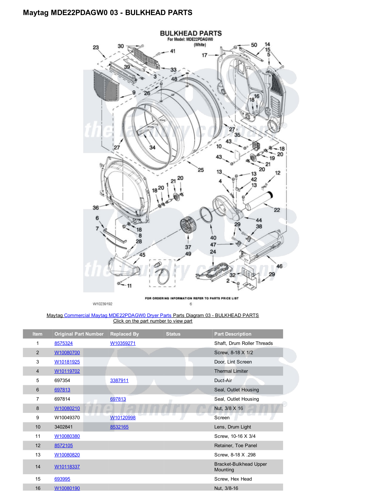 Maytag MDE22PDAGW0 Parts Diagram