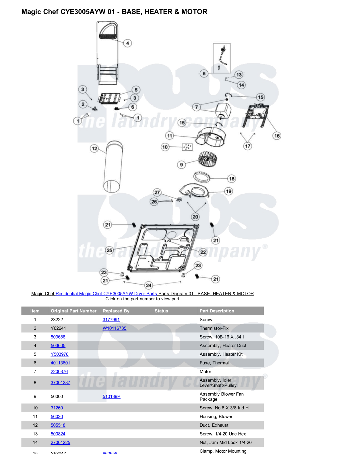 Magic Chef CYE3005AYW Parts Diagram