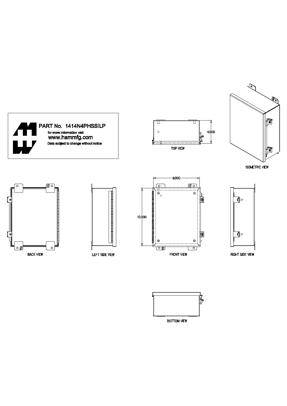 Hammond Manufacturing 1414N4PHSSILP technical drawings