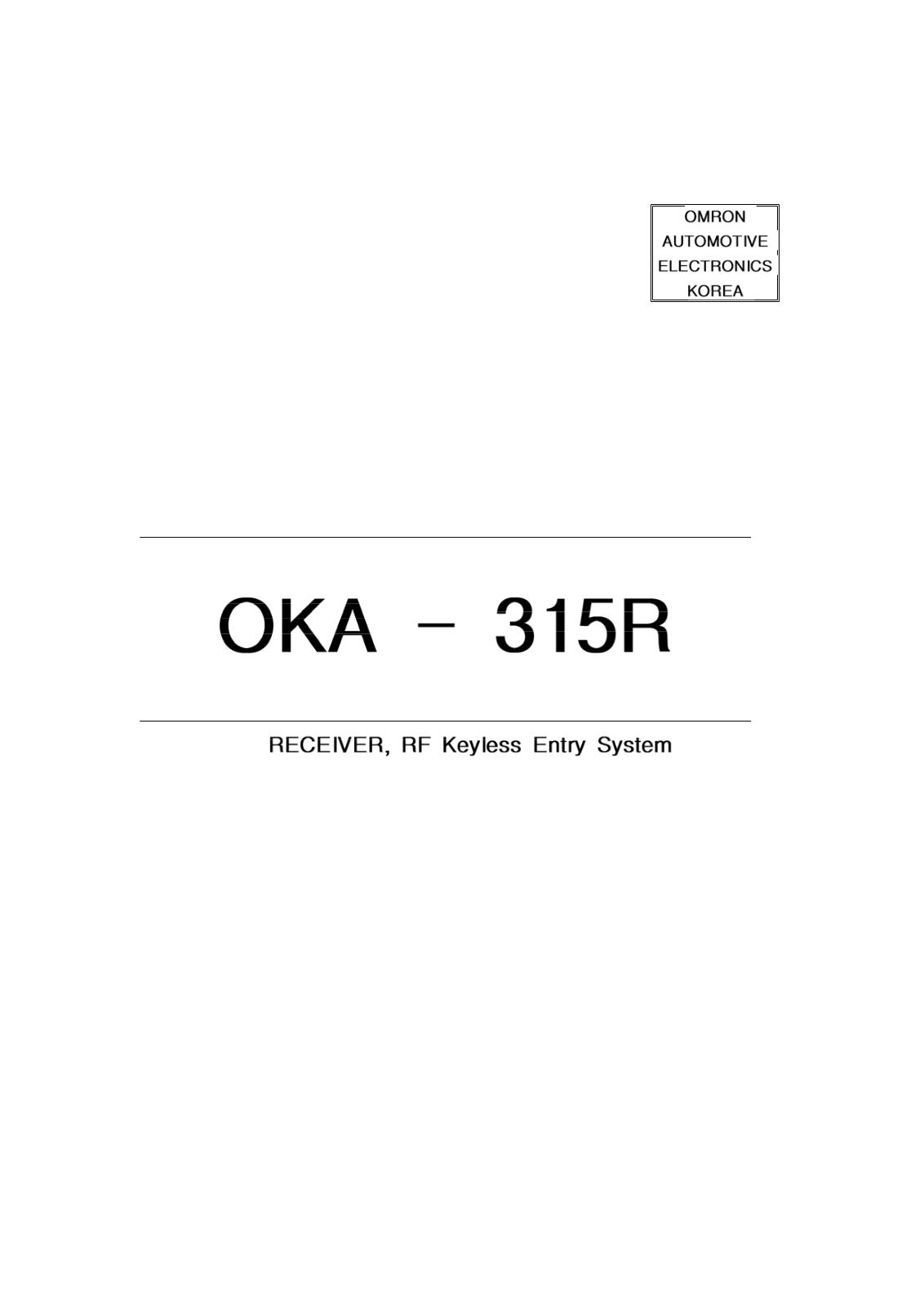 Omron Automotive Electronics Korea OKA 315R User Manual