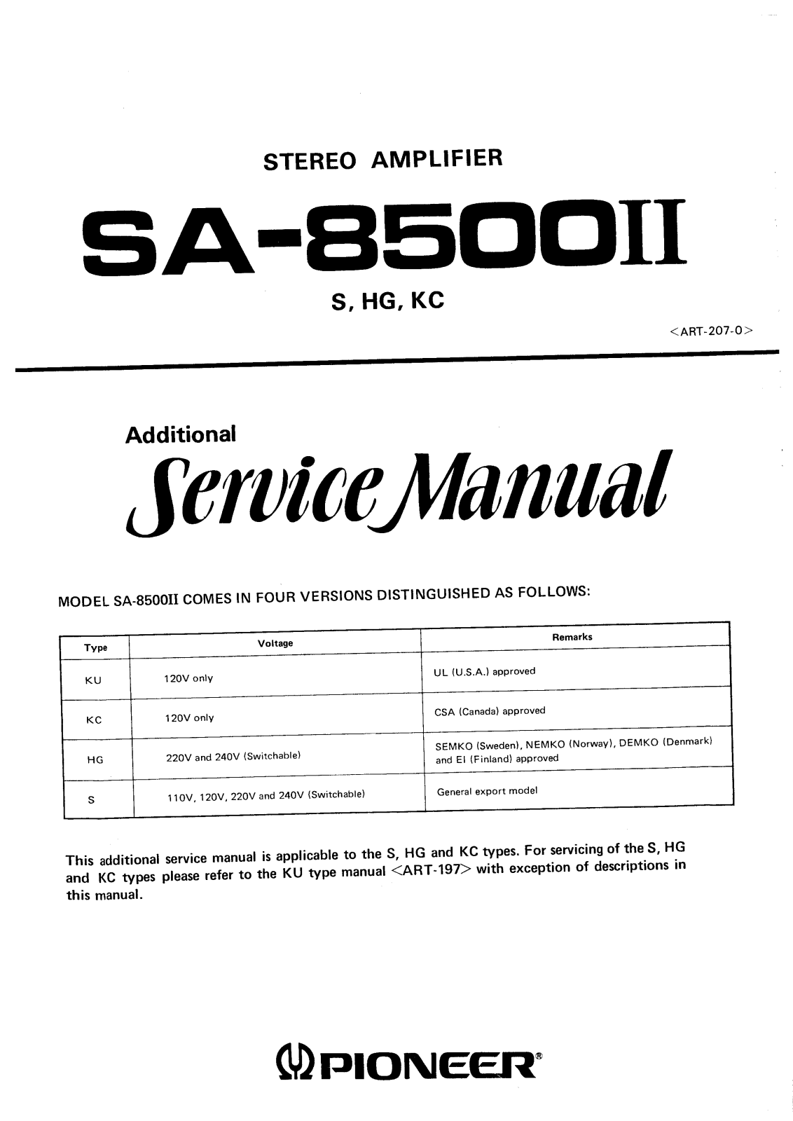 Pioneer SA-8500 Mk2 Service manual